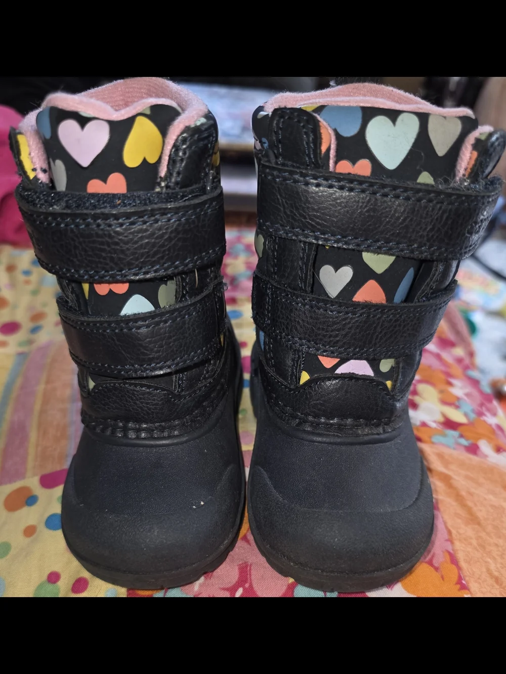 Carters Black Heart-Print Winter Boots 4c